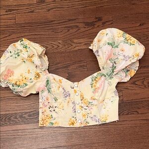 For Love And Lemons Cream Floral Puff Sleeve Blouse